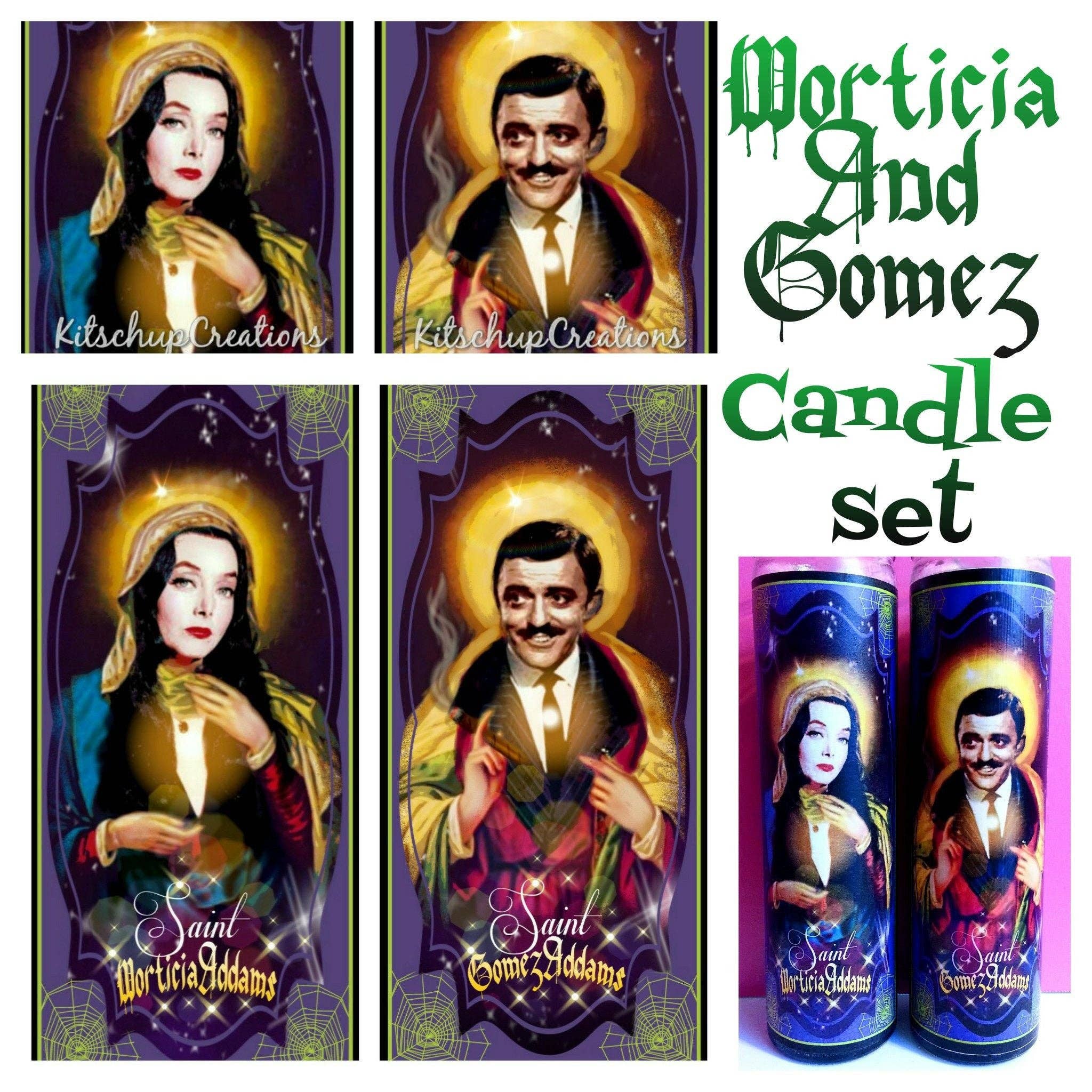 Kitschup Creations - Wholesale Novelty Candle - Addams Family Morticia and Gomez Addams Prayer Candle Set0