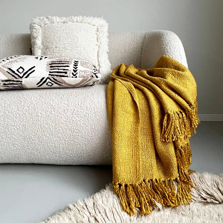 Curry gul plaid og tæppe for engroshandel hos Malagoon