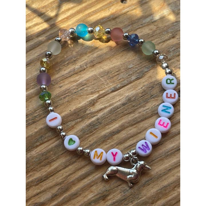 Saturnalia Design Lab - Wholesale Beaded Bracelet - I Heart My Wiener Bracelet For Dachshund Lovers