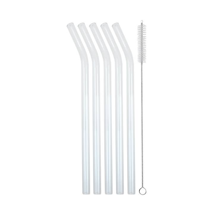 5 pcs Curved glass straws + cleaning brush for wholesale by Strawganic