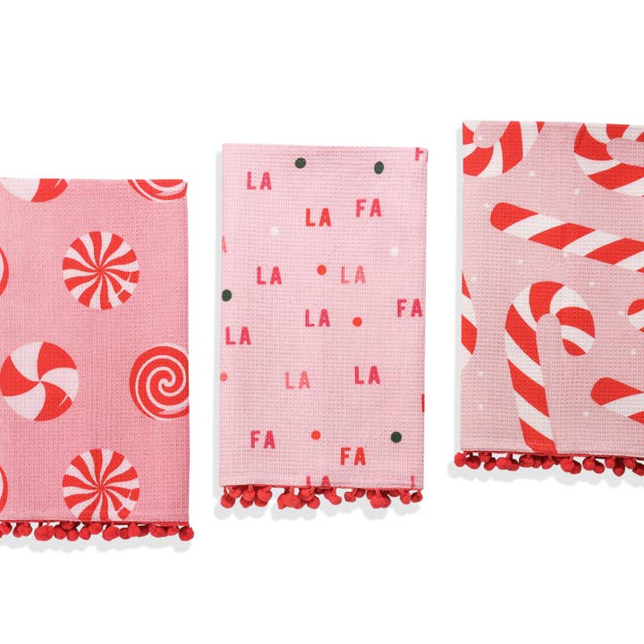 "Fa La La" Pink Christmas Towel Set for wholesale by Tiramisu