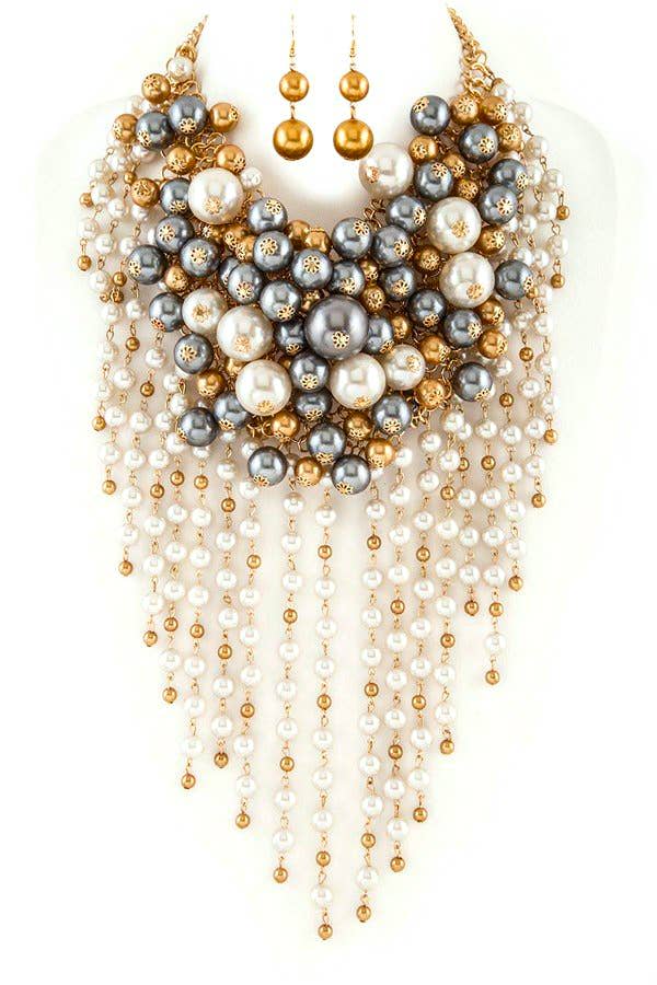 Artini Accessories – wholesale Jewellery set – Head Turner Statement Mix Pearl Layer Necklace Set8