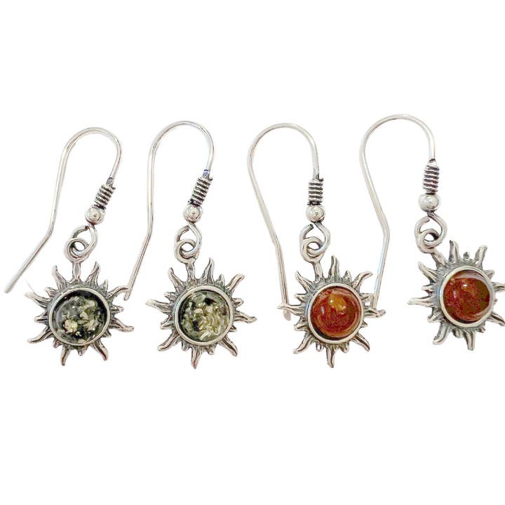 Brincos pendurados em prata esterlina SMALL SUN âmber/1" por atacado de GSZ corporation DBA Gabriella's Gifts