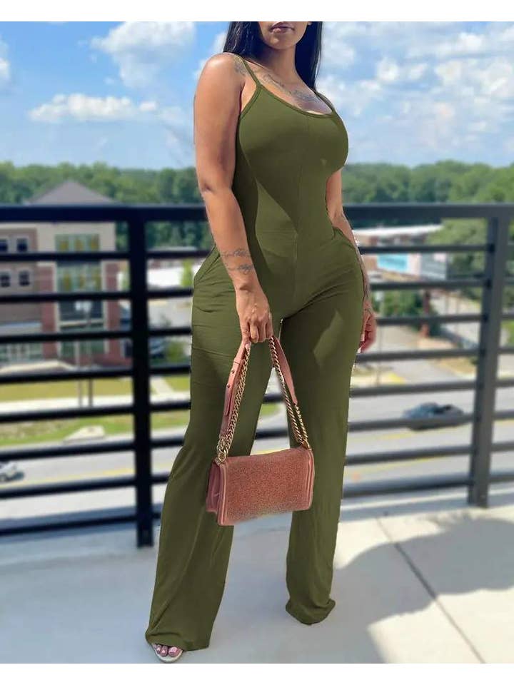 Queen Fashion - Wholesale Jumpsuit - Women's - u neck sleeveless pocket design jumpsuit