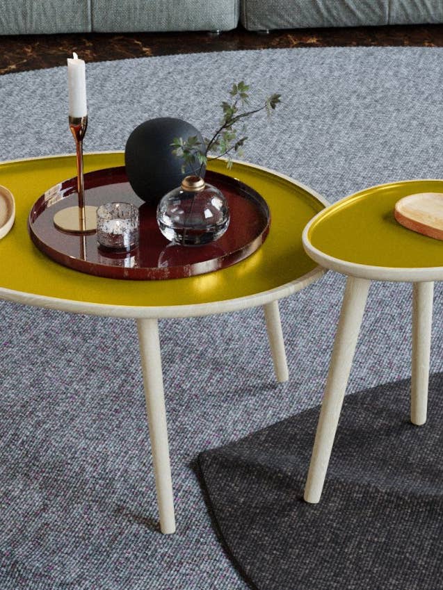 Marsala Couchtisch, aus Holz und gelber Keramikfarbe für den Großhandel von Potiron