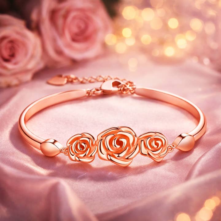 Elegant Gold Plated Rose Floral Cuff for wholesale by Sephla