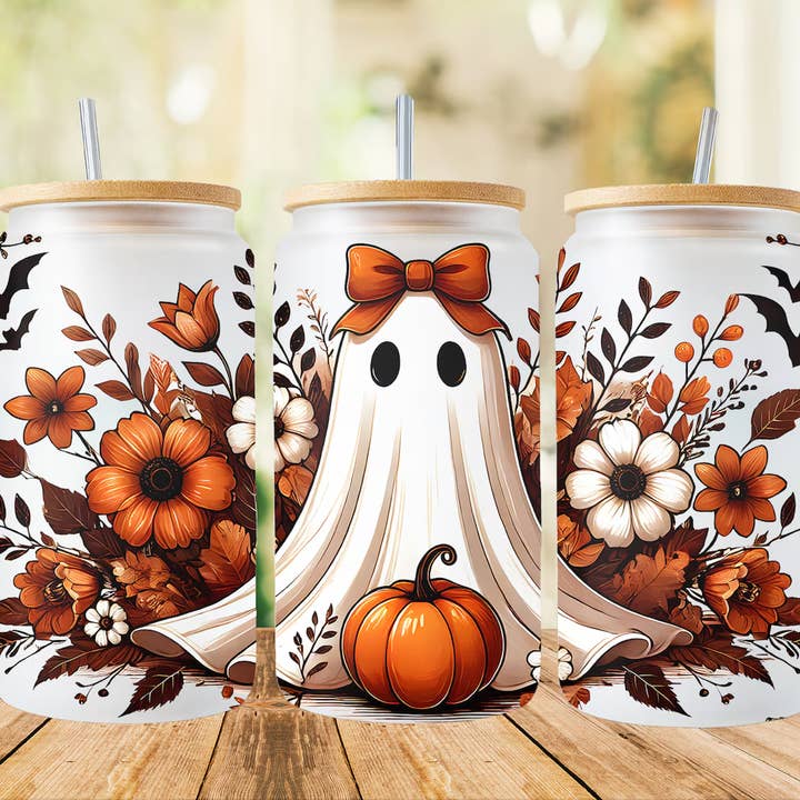 Small Biz Shipping Co - Wholesale Sublimation Transfer - 16oz UV DTF Wrap - Fall Ghost