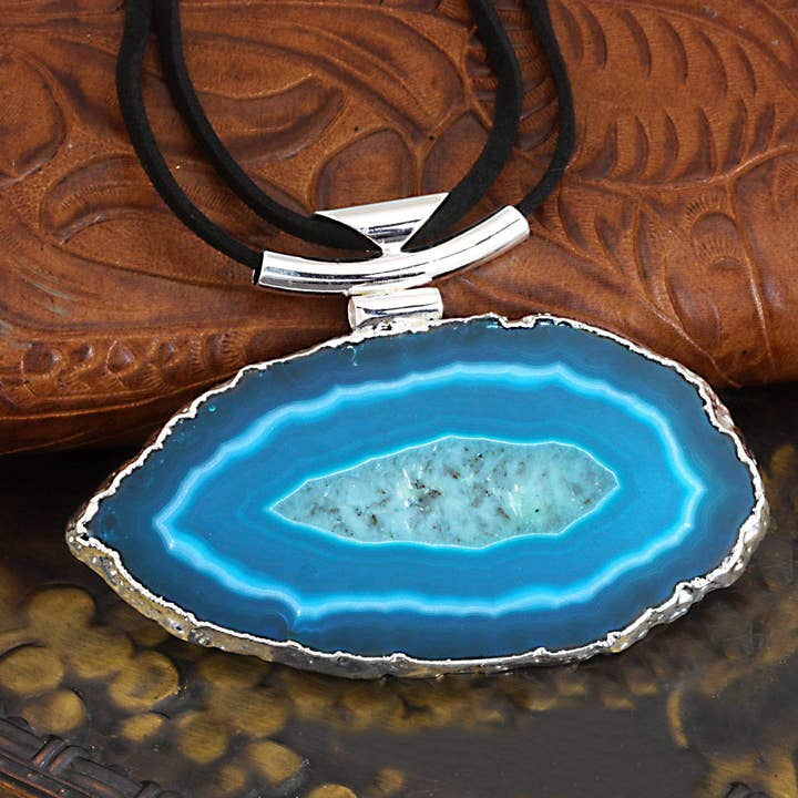 Collar de ágata de cristal con cordón de cuero, chapado en plata/oro para venta al por mayor de Rock Paradise