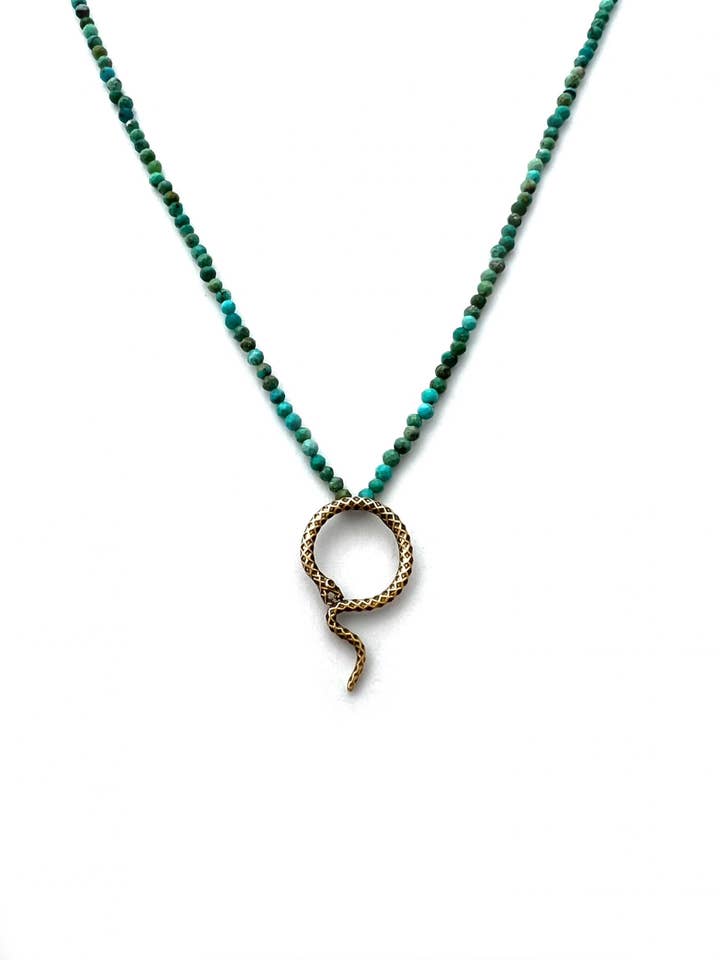 Coiled Snake on Turquoise Bead Necklace for wholesale by CLP Jewelry
