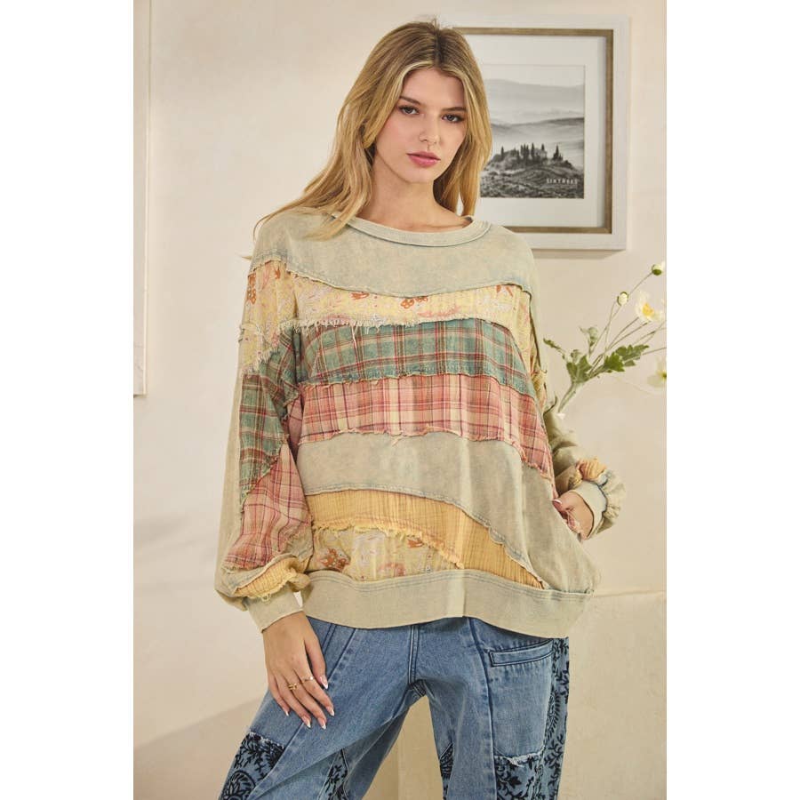 Oli&Hali - Vente Sweat-shirt – femme - HAUT À MANCHES LONGUES DÉTAILLÉ EN TISSU LAVÉ MIXTE3