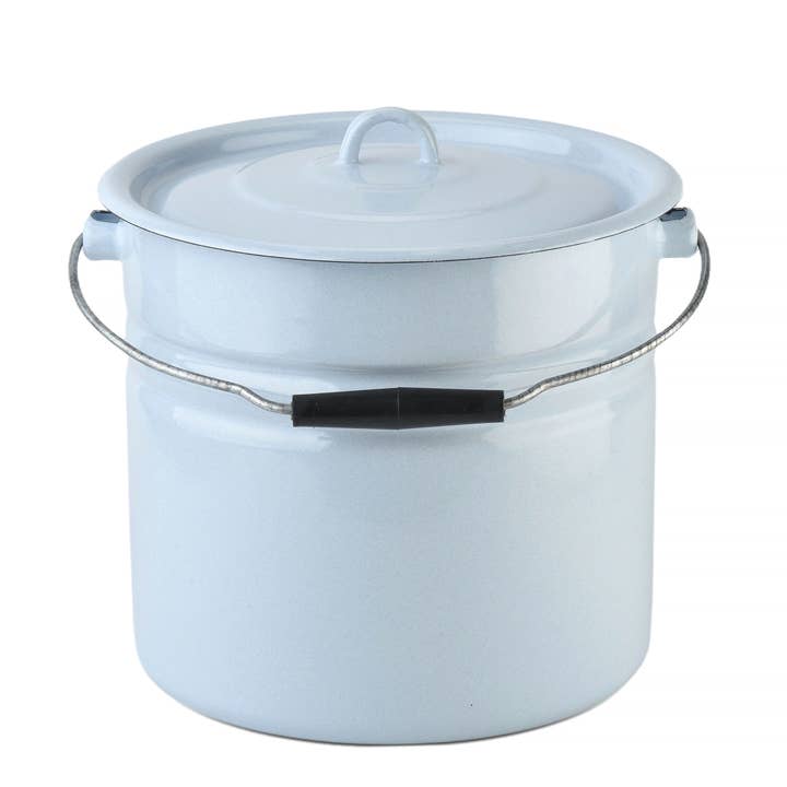 Light Blue Enamel Cylindrical Bucket with Lid 12.7-qt for wholesale by STP