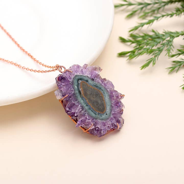 925 Sterling Silver Amethyst Druzy Stalactite Necklace for wholesale by AG 925 JEWELLERY