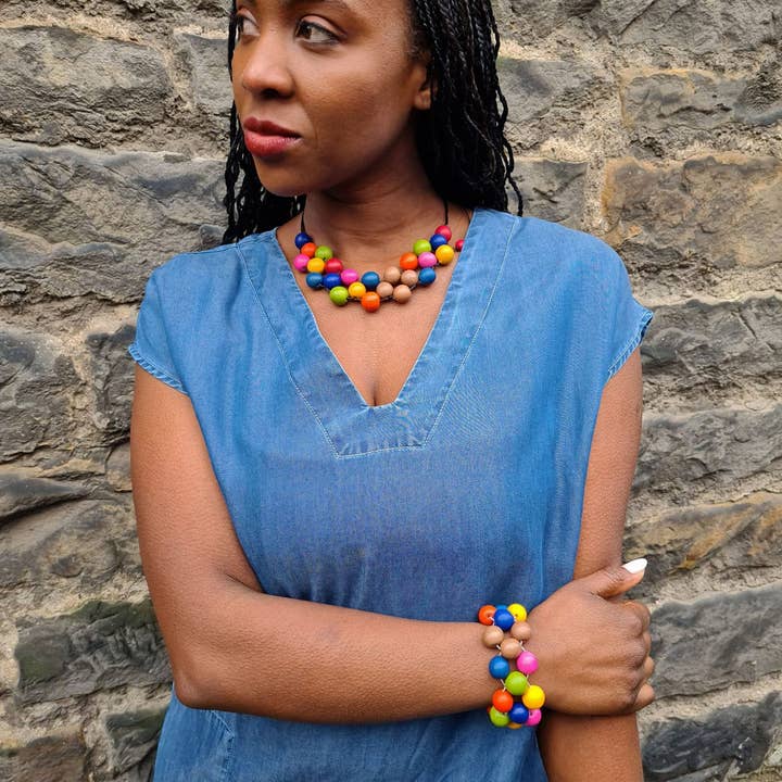 Pretty Pink Eco-Jewellery – Colar com missangas/pérolas por atacado – Colar Tagua Chicle1