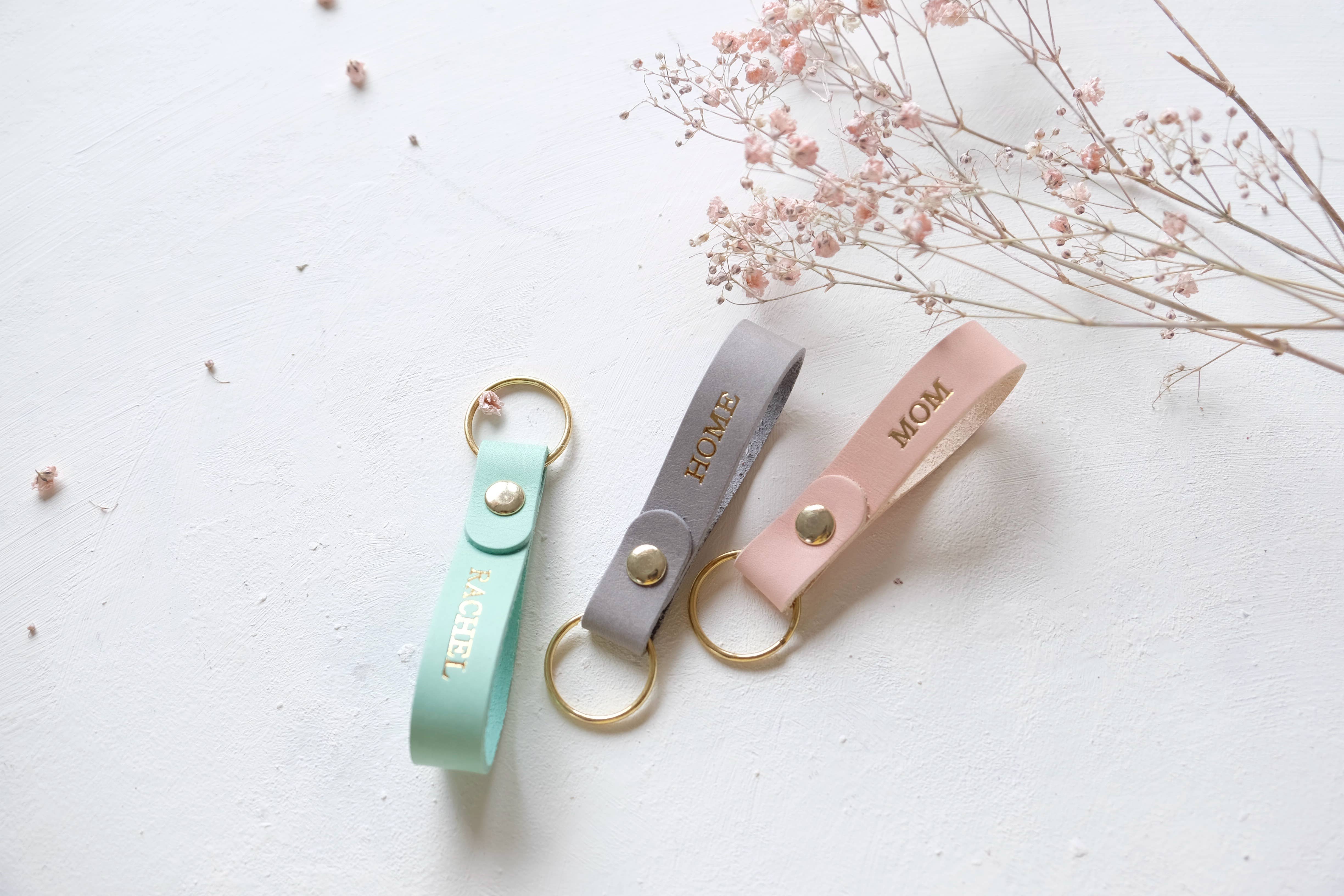 Moccaberry – wholesale Keychain – Women's – Gold Foil Leather Keychain with Custom Text3