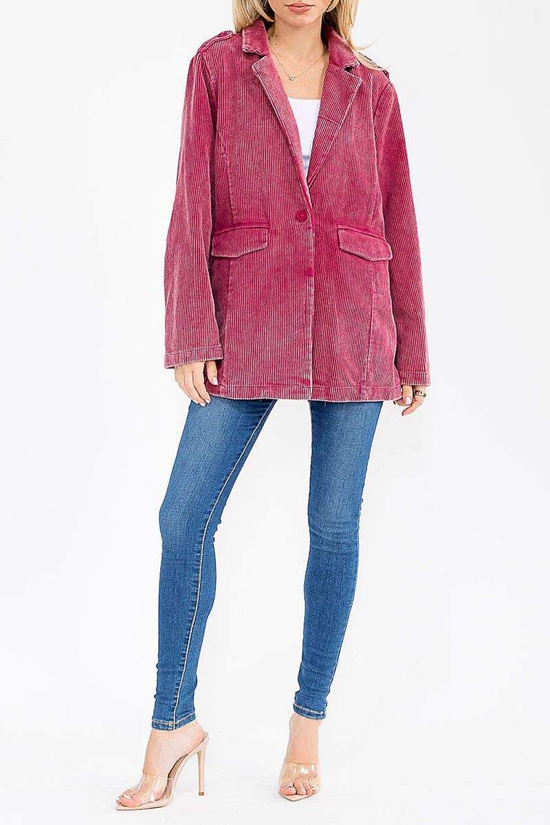 ROUSSEAU - Wholesale Blazer - Women's - WASHED CORDUROY FRONT POCEKTS BLAZER2