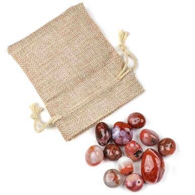 12 pierres gemmes de cornaline roulées dans un sac en jute pour la vente par Cherry Tree Beads