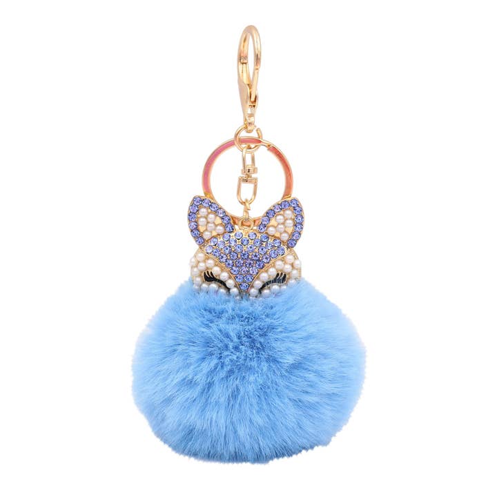 Real Sic - Wholesale Keychain - Unisex - Fuzzy Fox Keychain - Cute Animal Faux Fur Fluffy Fuzzy Fox Pom Pom Keychain