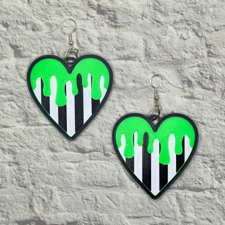 Cryptid Craft Studio - Wholesale Dangle Earrings - Ghost With The Most Heart Statement Earrings 3D Printed