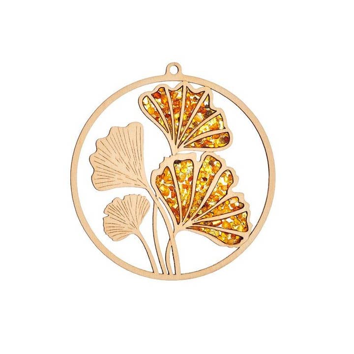 Decorazione Ginkgo, ambra baltica e legno di betulla per la vendita all'ingrosso da parte di OPALOOK France