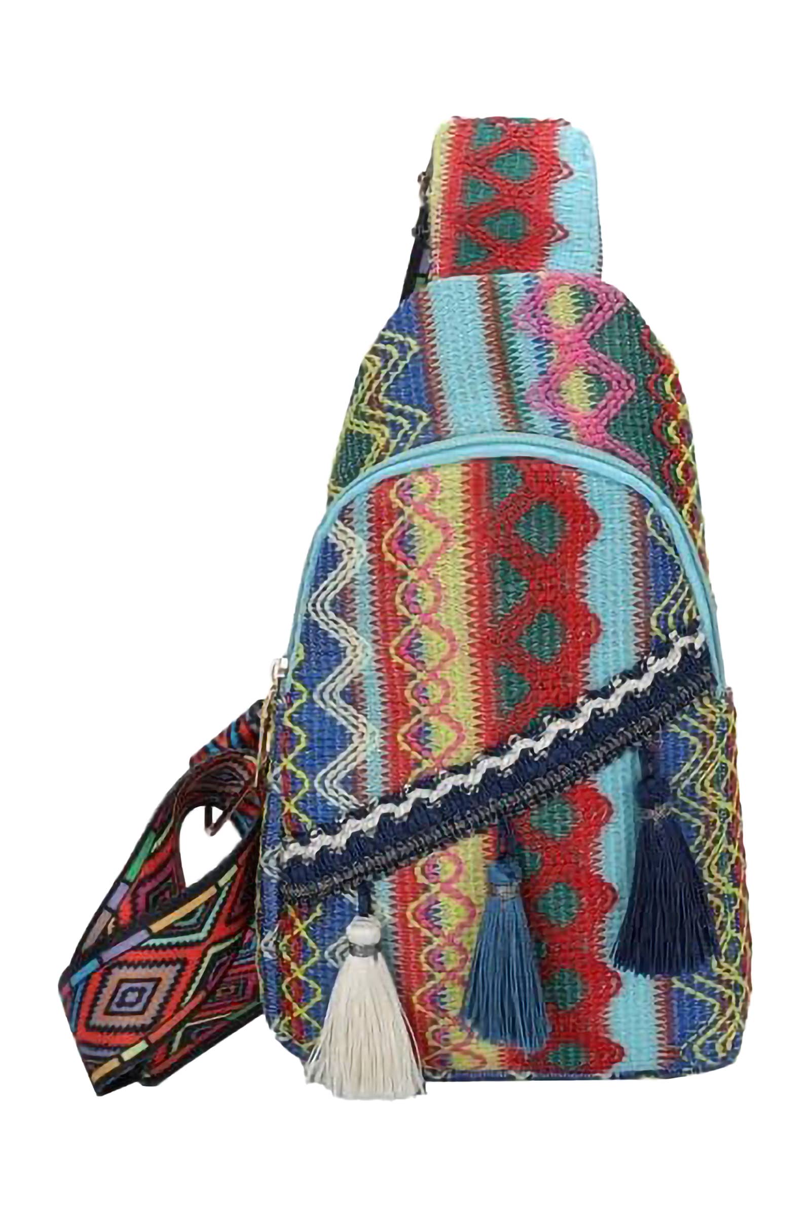 Cap Zone - Wholesale Shoulder Bag - Unisex - Boho Navajo Baja Tribal Woven Tassel Sling Bag2