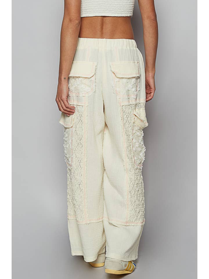 Pol Clothing - Wholesale Pants - Women's - Solid lace patch side pocket wide pants8