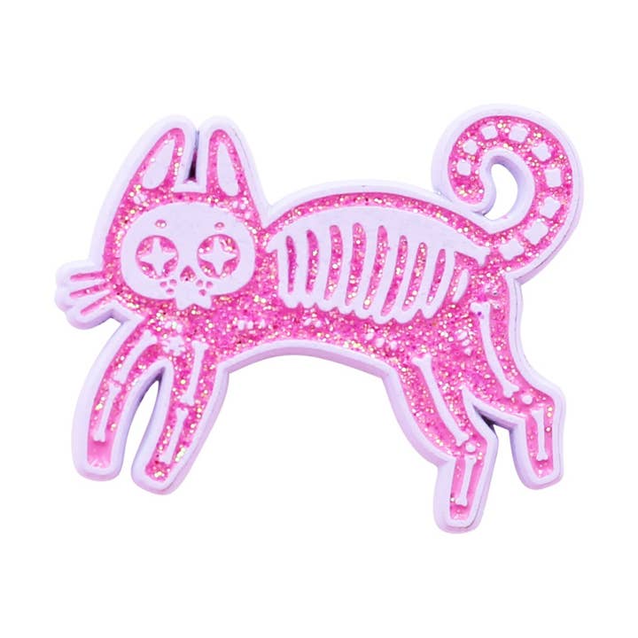 Real Sic – Engroshandel Reversnål/knap – Skelet Cat Emalje Pin — Sort kat Pin