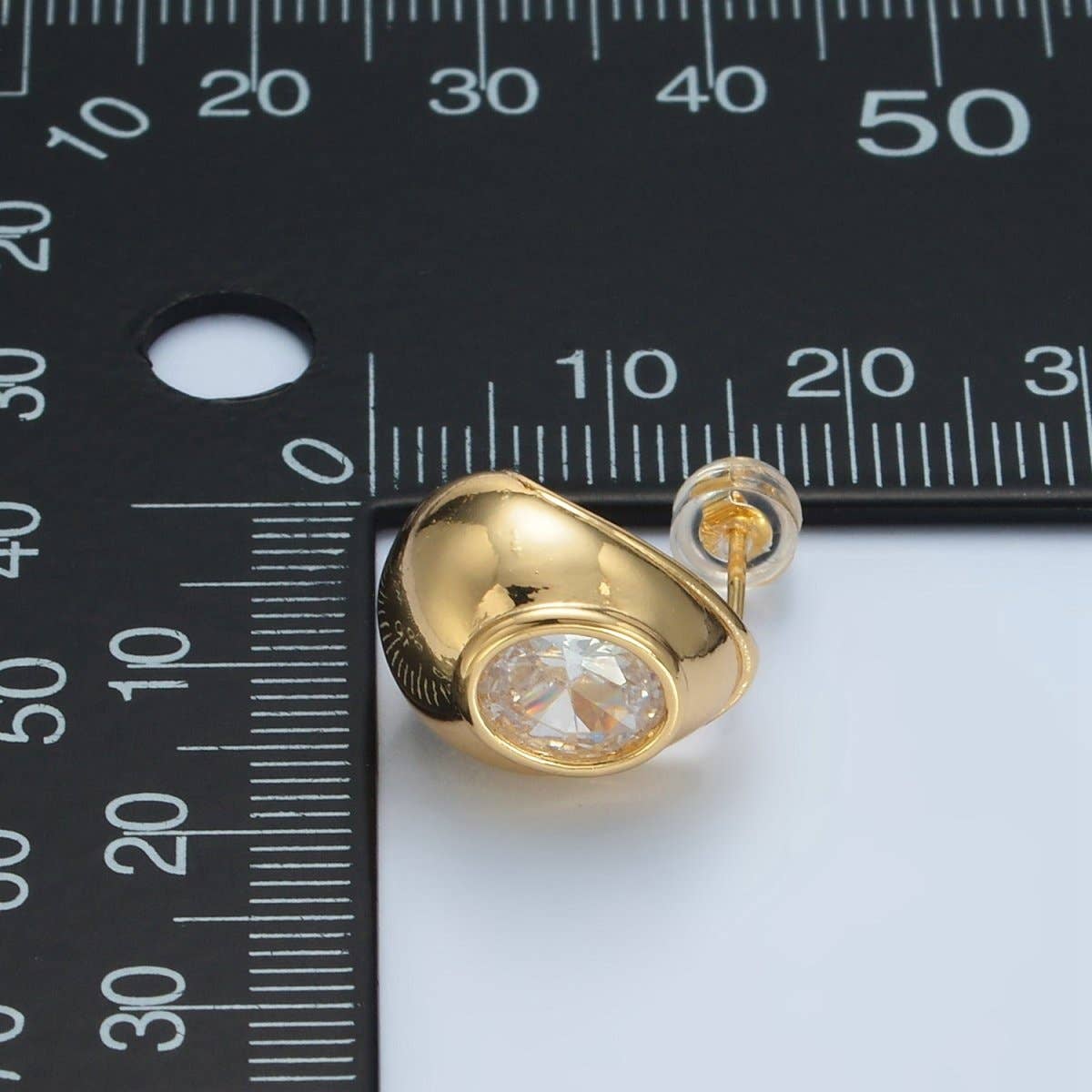 Aim Eternal – wholesale Hoop earrings – 24K Gold Filled 15mm CZ Dome J-Shaped Hoop Earrings | AD6292