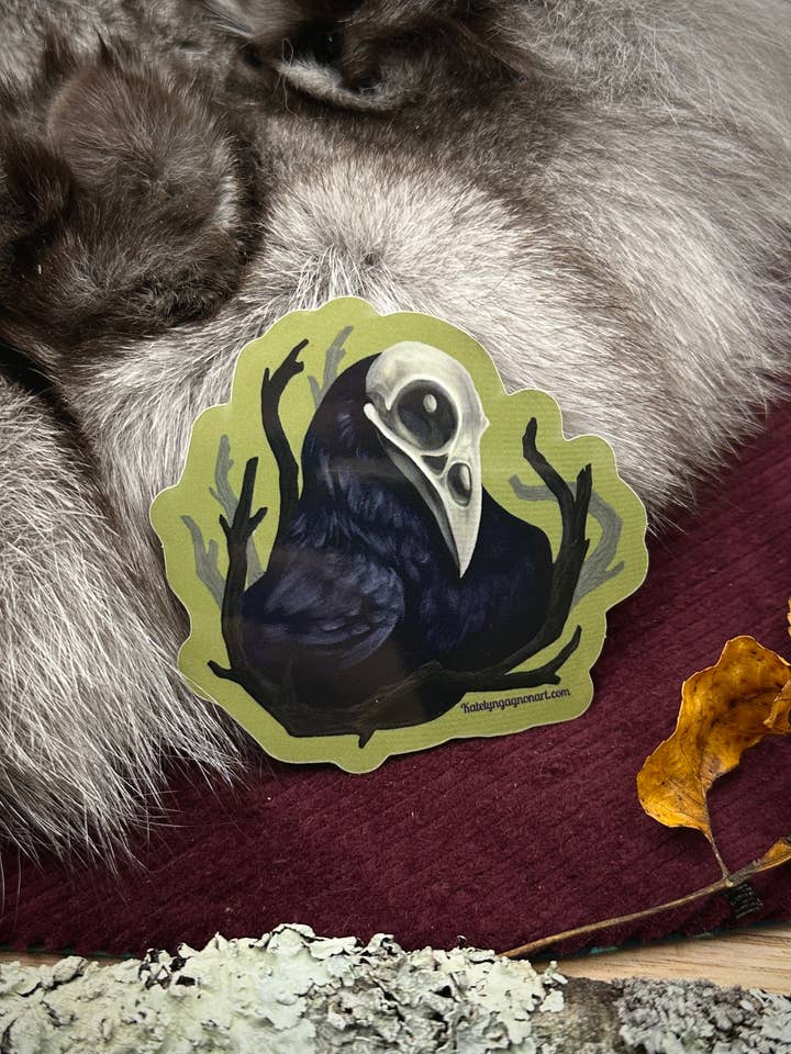 Bird Skull Cryptid Vinyl Sticker for wholesale by Katelyn Gagnon Art