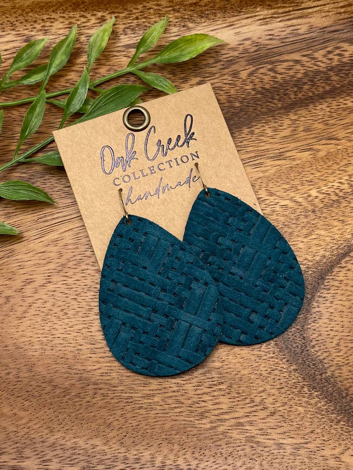 Leather Teardrop Earring 2 1/2" - 3 Colors for wholesale by Oak Creek Collection Handmade