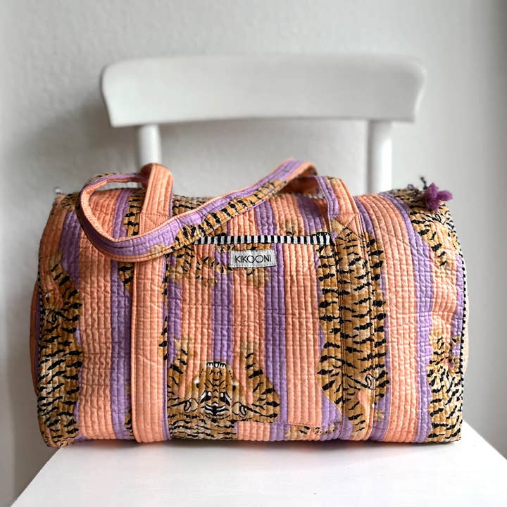 Handmade cotton bag "Poppy Tiger - Peach Fusion" for wholesale by kikooni