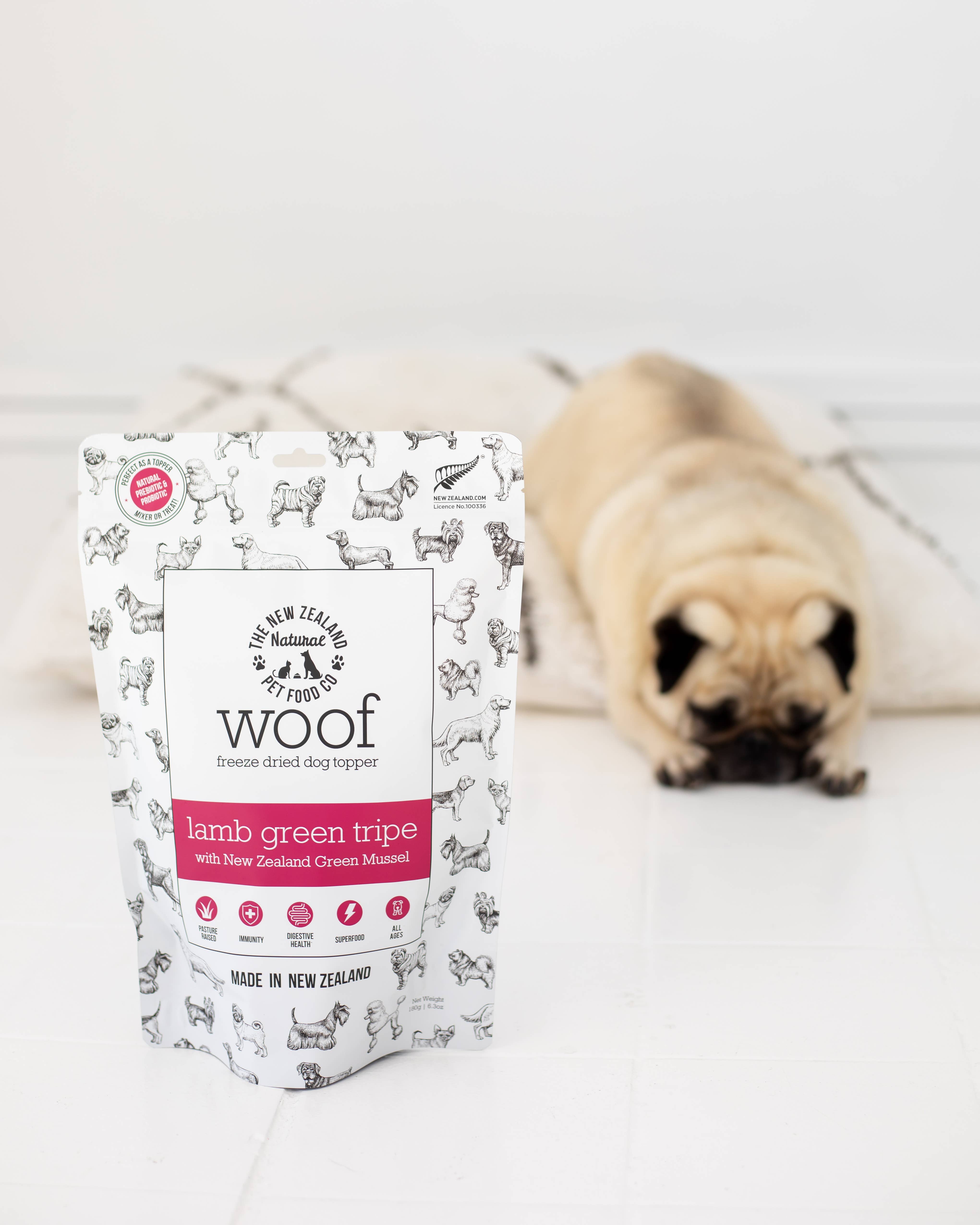 The New Zealand Natural Pet Food Co - Wholesale Pet Treats - Dog - Woof Lamb Green Tripe Topper 6.3oz3
