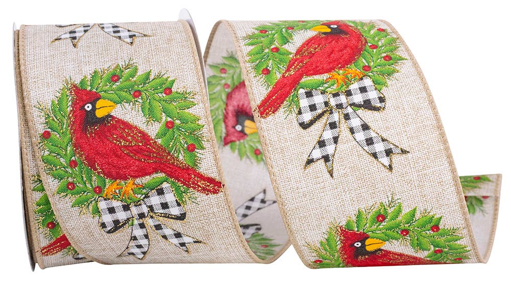 RELIANT RIBBON - Vente Ruban – emballage cadeau - Nœuds Cardinal Wreath à bord filaire en lin, 2 1/2 po, 10 mètres0