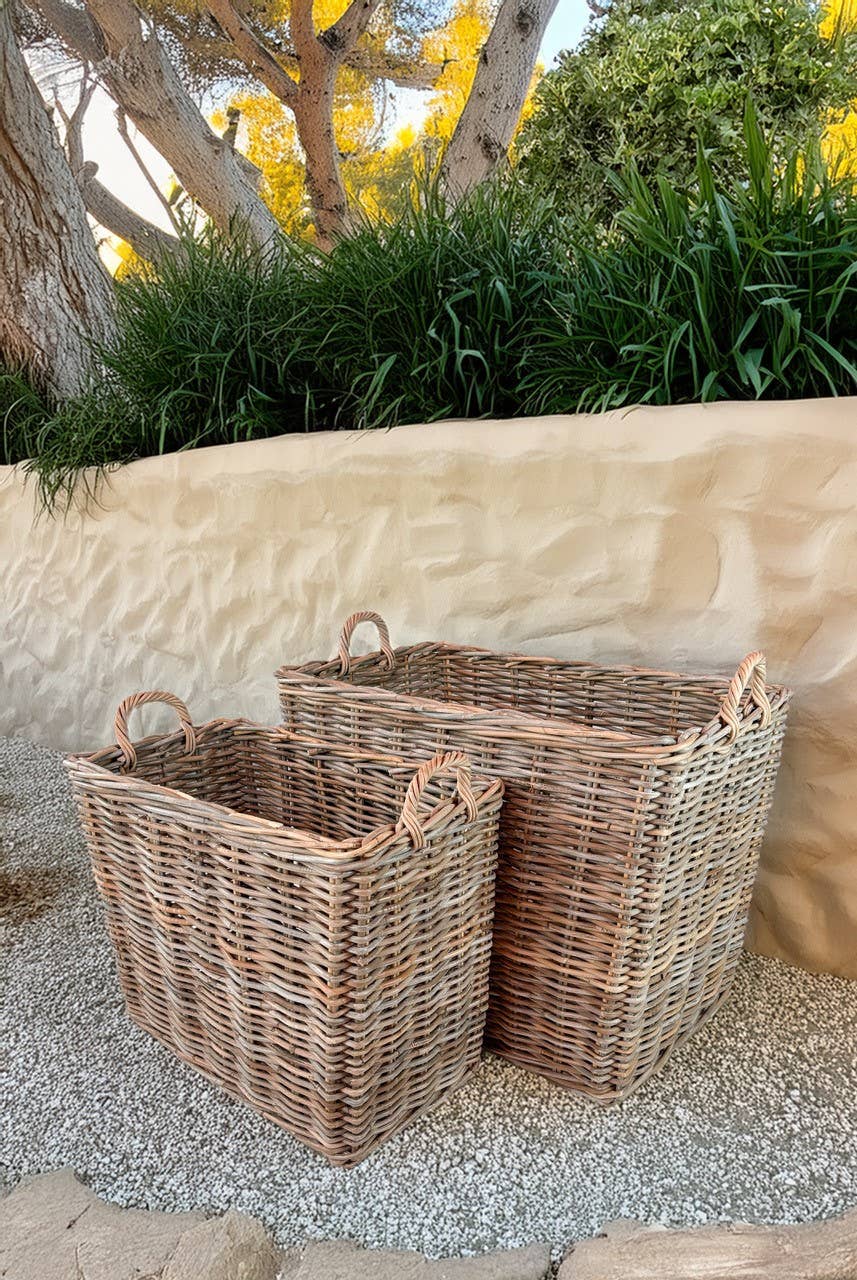 Grey Set of 2 Rectangle Rattan Baskets for wholesale on Faire1
