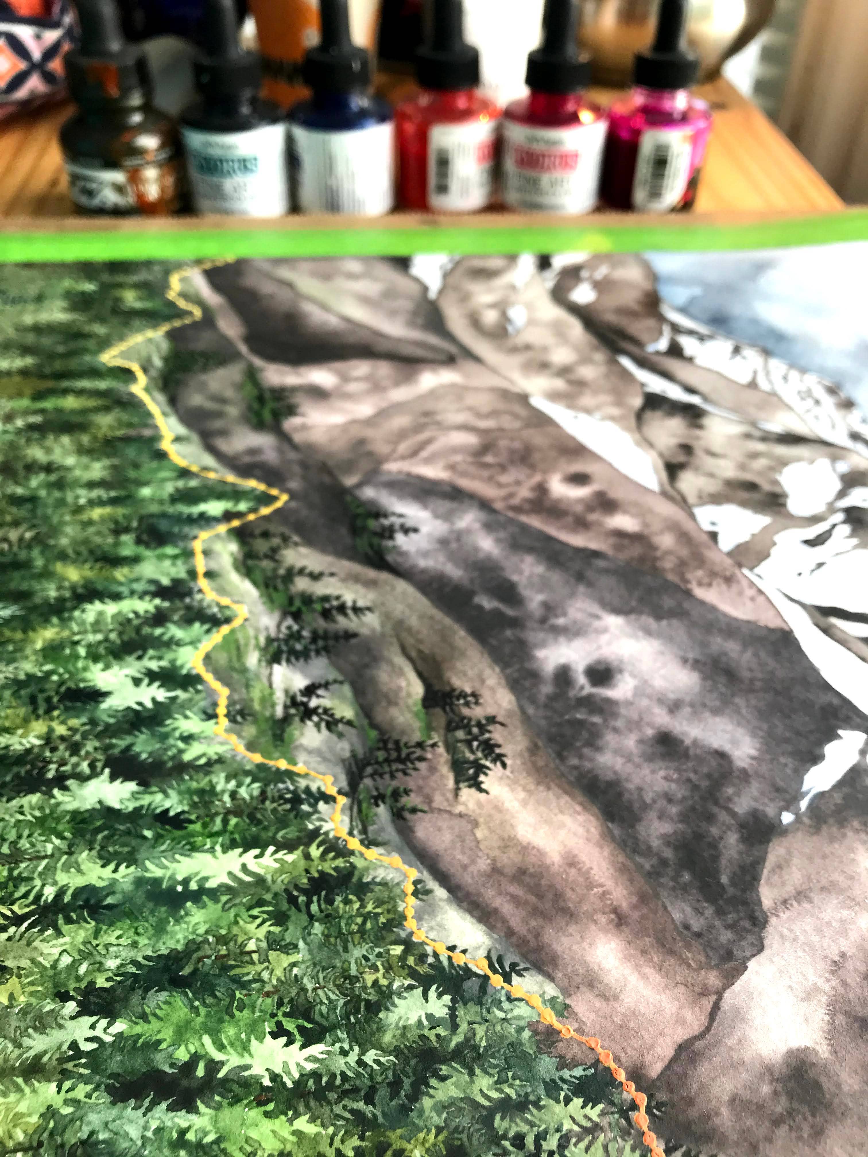 Jill Pelto Art - Wholesale Art Print - Mountains and Spruce Trees Art Print4