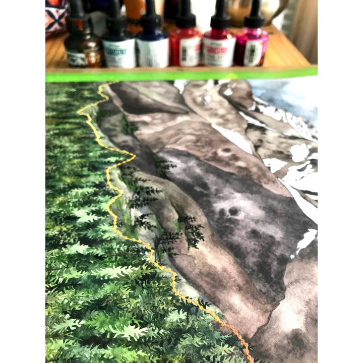 Jill Pelto Art - Wholesale Art Print - Mountains and Spruce Trees Art Print4