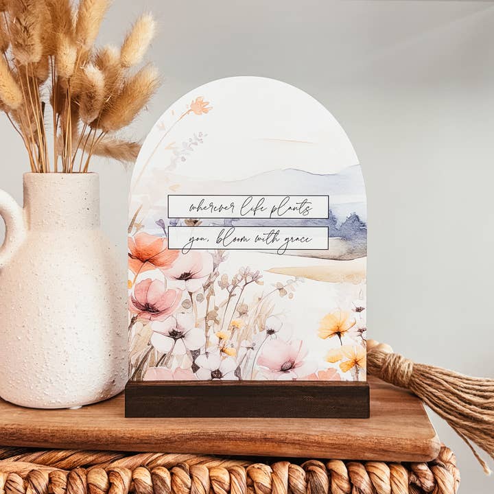 Bloom With Grace Mini Arch Sign | Spring Sign for wholesale by Knotty Design Co.