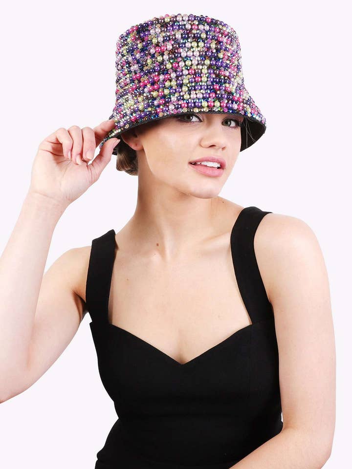 FASHION BLING PEARL RHINESTONE BUCKET HAT HTP2567 for wholesale by anbfashion