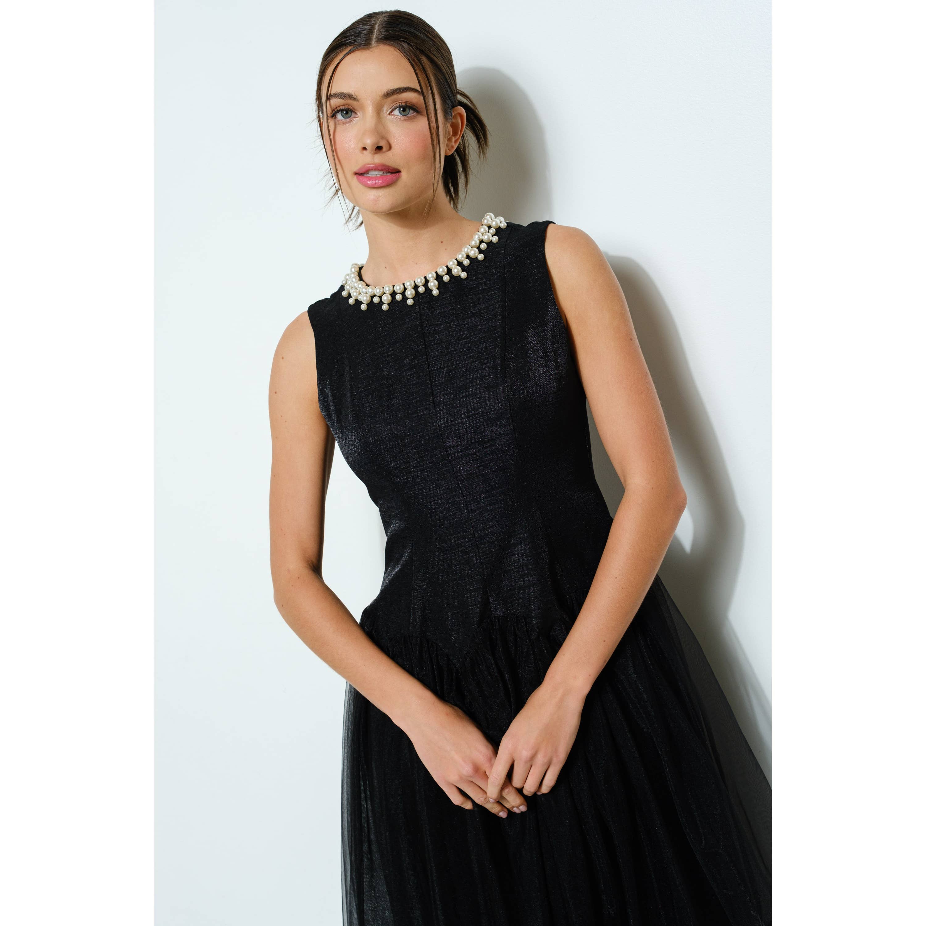 INA - Wholesale Dress - Women's - Pearl Embellished Sheer Tulle Midi Dress6