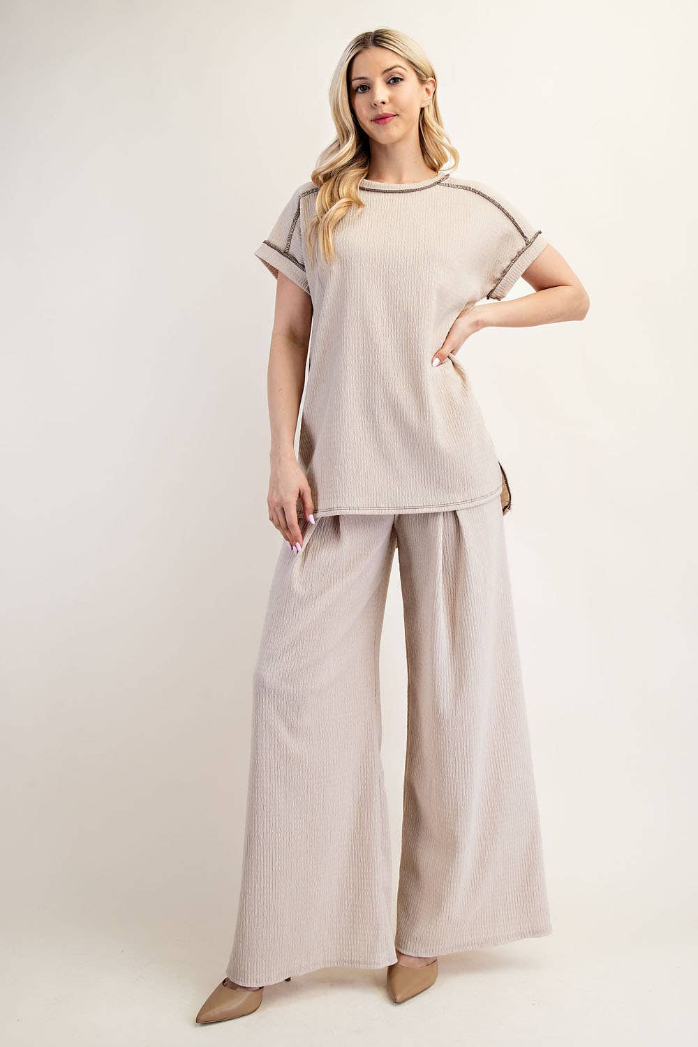 Celeste Clothing - Wholesale Knit Top - Women's - PLUS SIZE RELAXED-FIT TEXTURED TOP SHORT SLEEVES -CT2389519