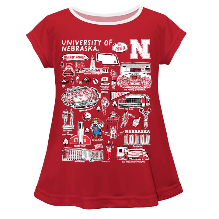 Nebraska Huskers Hand Sketched Impressions Short Sleeve Top for wholesale by Vive La Fete