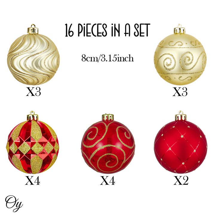 OrnamentallyYou - Wholesale Ornament Set - Glittery Red and Gold Christmas Ornament Bauble Set Bundle