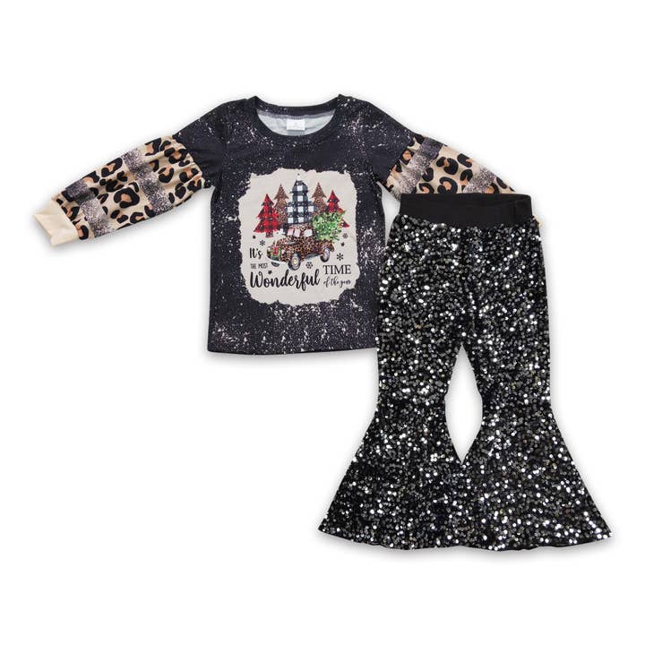 It's the most wonderful time of the year sequin set girls Christmas outfits for wholesale by Yawoo Garments