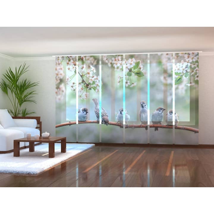 Lot de 6 rideaux à panneaux, petits oiseaux, arbre en fleurs pour la vente par IlyDecor
