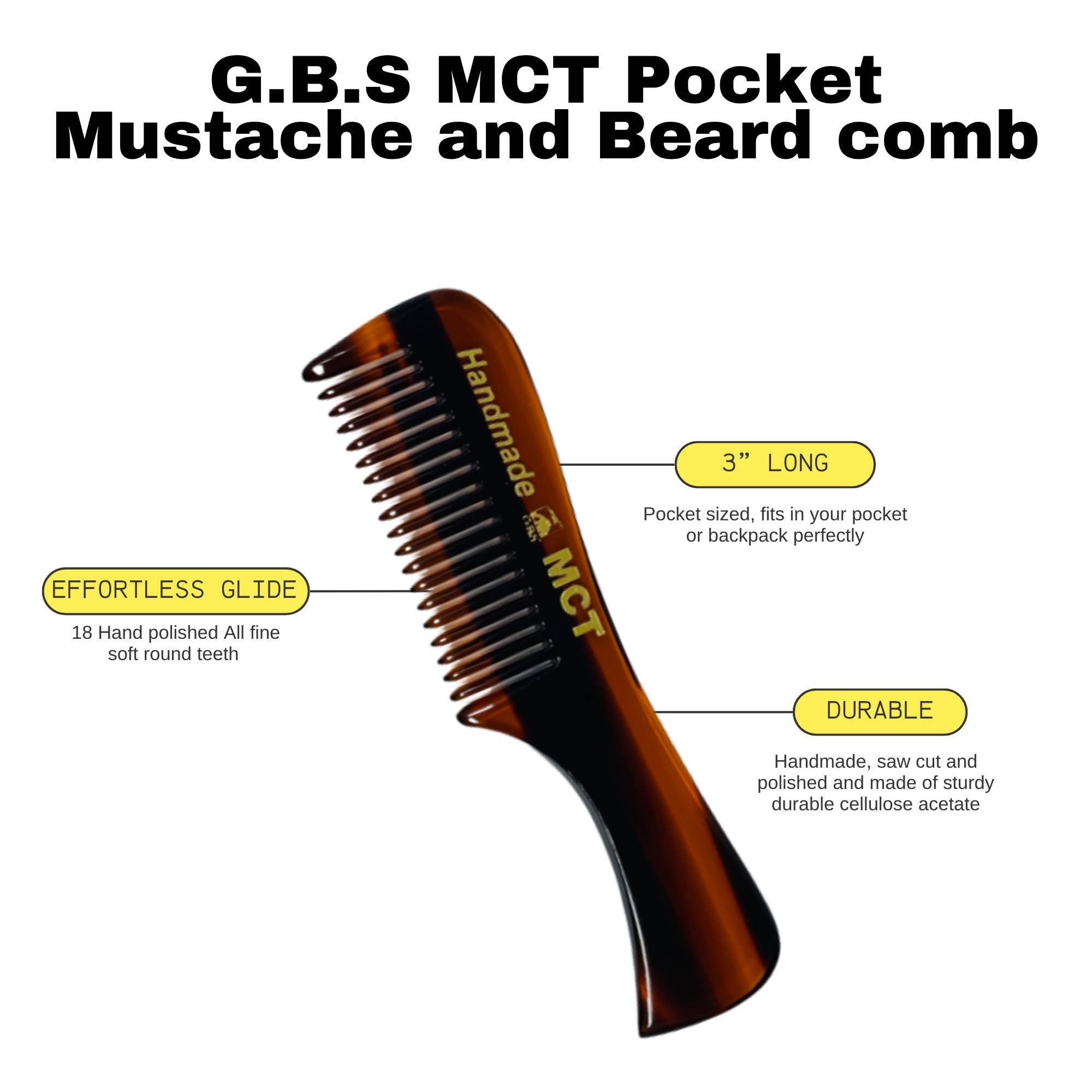 GENTS FINE GROOMING PRODUCTS – Großhandel Bartkamm/-bürste – G.B.S MCT Schnurrbartkamm, fein verzahnt, 7,6 cm2