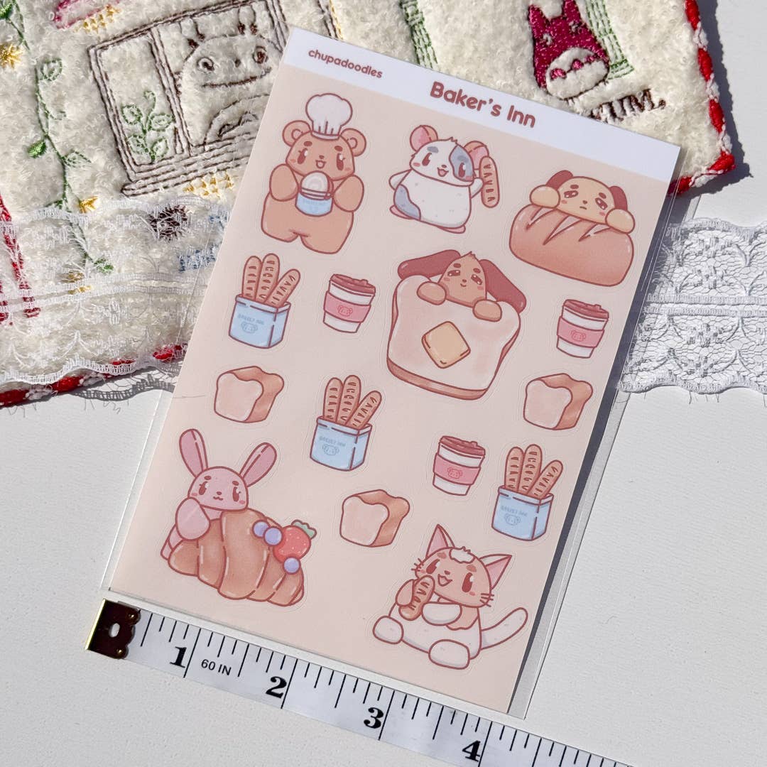 Chupadoodles – wholesale Klistermärke – Söt bageribröd med djur klistermärkesark - Matt yta1