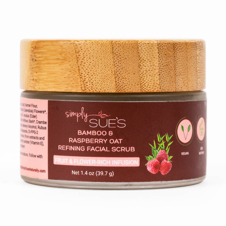 Bamboo & Raspberry Oat Facial Scrub for wholesale by Simply Sue's
