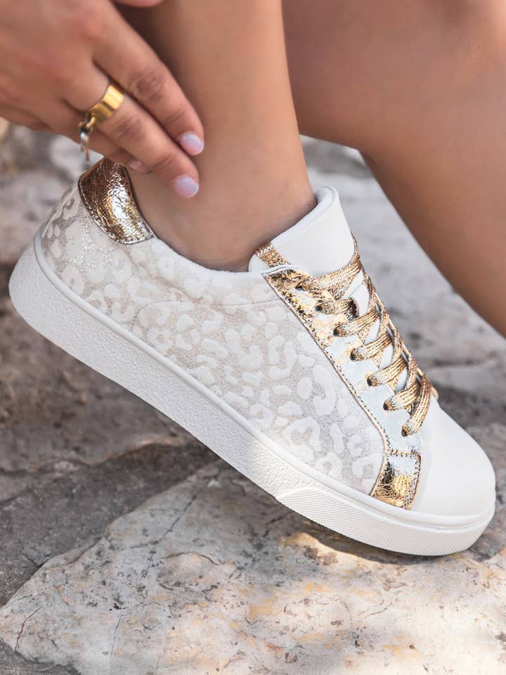 LDC Leopard Print Glitter Patched PU Leather Lace-up Shoes for wholesale by Little Daisy Closet