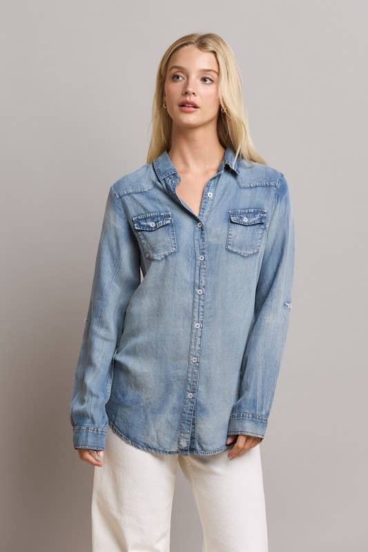 Able – wholesale Buttoned-down shirt – Women's – Denim Shirt1