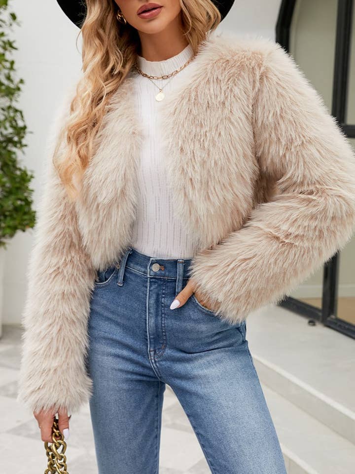 Rosa Clothing - Wholesale Jacket - Women's - Stylish Faux Fur Casual Jacket cropped Cardigan