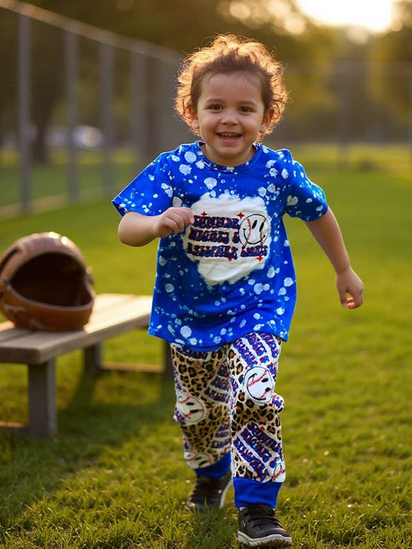 Blue baseball & leopard printed girl set 11898MZ for wholesale by luluclothes